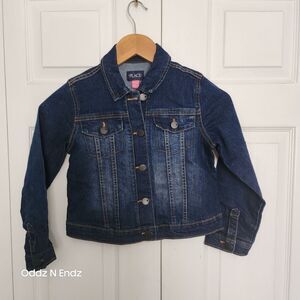 Childrens Place Dark Blue Denim Jacket M 7/8 girl Long Sleeve Button Up With Poc